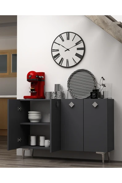 DEMONTE DECOR MOREDD MUTFAK KİLER DOLABI ANTRASİT-ANTRASİT-GÜMÜŞ ürün görseli 1