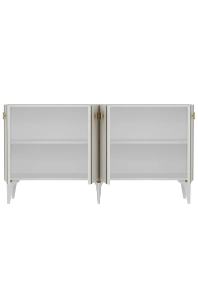 DEMONTE DECOR DORUK KONSOL 4 KAPAKLI RAFLI BEYAZ-ALTIN - Resim 5