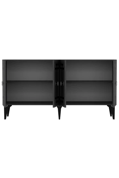 DEMONTE DECOR Lotus Konsol 4 Kapaklı Raflı Antrasit Gümüş - Resim 5