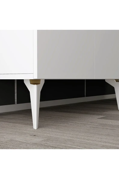 DEMONTE DECOR İRİS KONSOL 4 KAPAKLI RAFLI BEYAZ-ALTIN - Resim 4