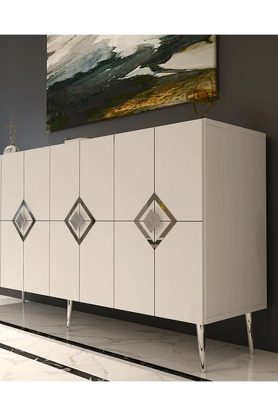 DEMONTE DECOR Robberdd (KB150) Lazer Desenli Konsol Beyaz-gümüş - Resim 3