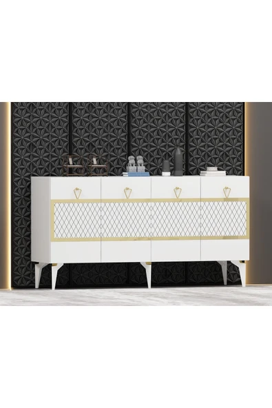 DEMONTE DECOR İPEK KONSOL BEYAZ ALTIN - Resim 2