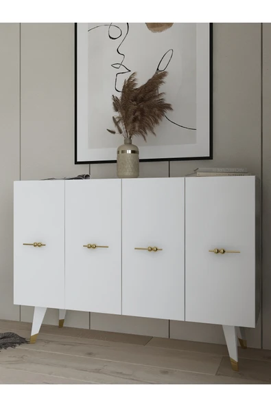 DEMONTE DECOR Quartdd (KM120) Konsol , Çok Amaçlı Dolap - Beyaz Altın (SALKIM KULP) - 2