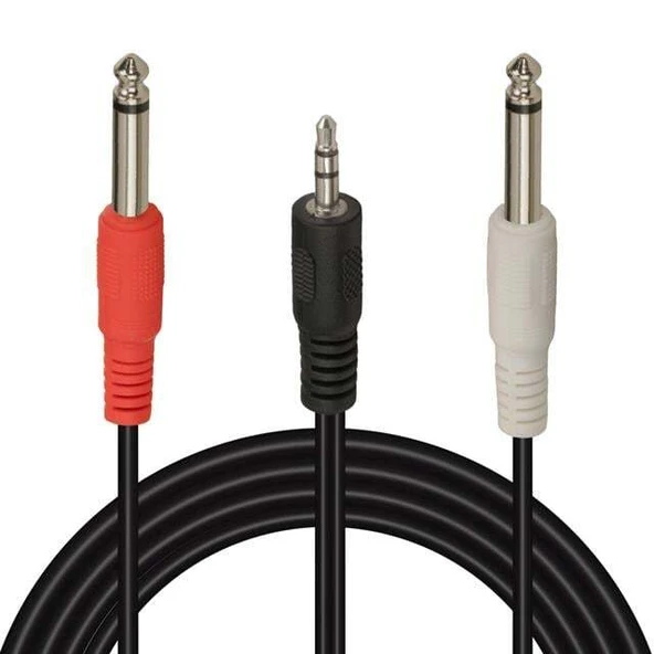 Powermaster PM-13934 3.5 Mm Stereo Erkek - 2x6.3 Mm Mono Erkek Ses Kablosu (5 Metre) ürün görseli 1