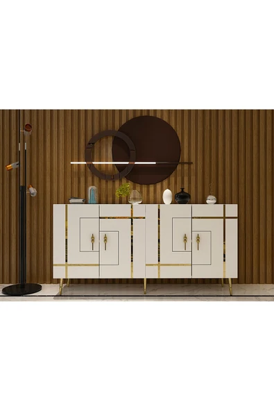 DEMONTE DECOR LİNEDD (KB150) KONSOL BEYAZ-ALTIN ürün görseli 1