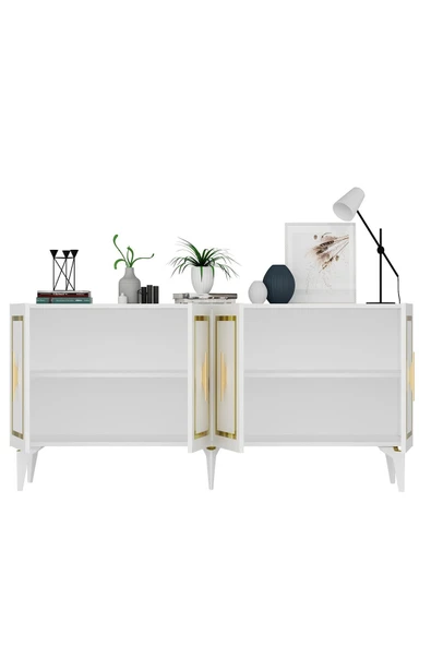 DEMONTE DECOR VANNESSA LAZER DESENLİ PLEKSİLİ KONSOL BEYAZ-ALTIN - 7