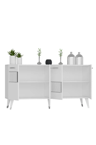 DEMONTE DECOR 4 Kapaklı Moda Konsol Beyaz-gümüş - Resim 5