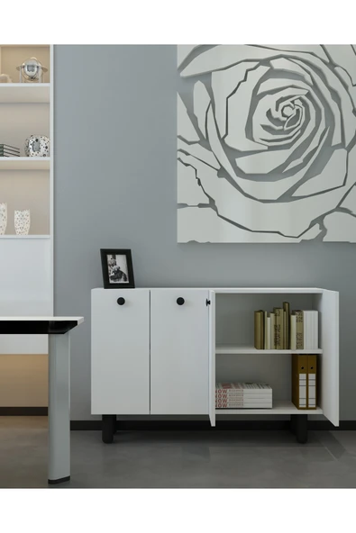 DEMONTE DECOR İLAYDD BOHEM OFİS EVRAK DOLABI BEYAZ-BEYAZ-SİYAH - 1