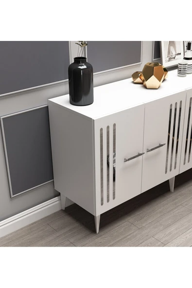 DEMONTE DECOR JUNNES PLEKSİ DESENLİ KONSOL BEYAZ-GÜMÜŞ - Resim 3