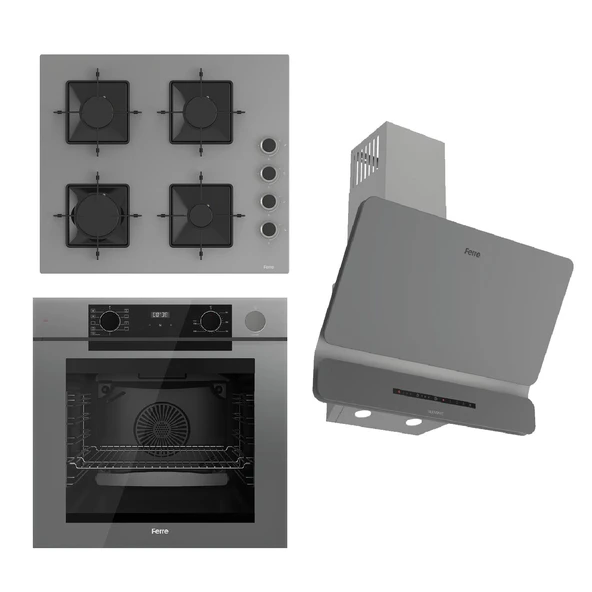 Ferre STEAMART-FRYART-SILENTART Serisi Gri Set (SS208 + QEP64CPR +D082-SA ) - Emaye Izgara
