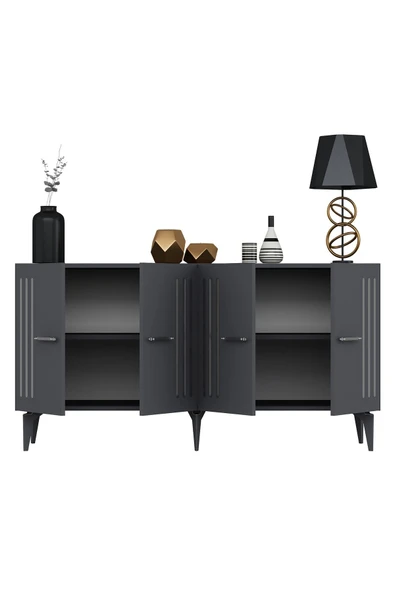 DEMONTE DECOR JUNNES PLEKSİ DESENLİ KONSOL ANTRASİT-GÜMÜŞ - Resim 4