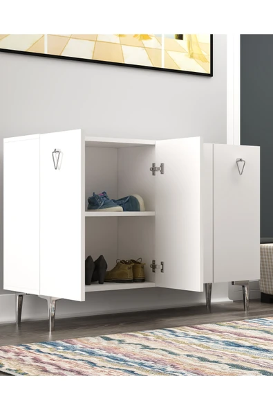 DEMONTE DECOR LEYLADD (KM120) AYAKKABILIK BEYAZ-BEYAZ-GÜMÜŞ - 1
