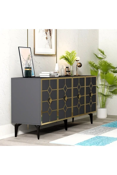 DEMONTE DECOR ÇAĞLAA KONSOL ANTRASİT-ALTIN - Resim 3