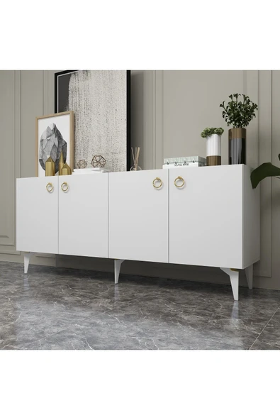 DEMONTE DECOR Drone Konsol 4 Kapaklı, 4 Raflı Beyaz-beyaz - Resim 2