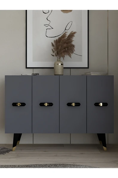 DEMONTE DECOR Quartdd (KM120) Konsol , Çok Amaçlı Dolap - Antrasit Altın (V KULP) ürün görseli