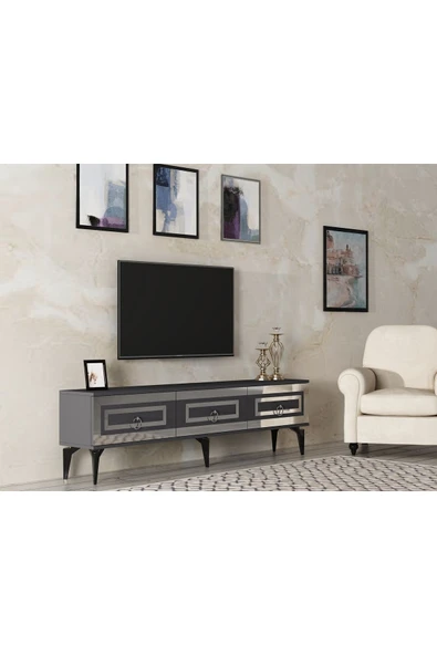 DEMONTE DECOR Karya 180 Cm Tv Sehpası Antrasit Gümüş - Resim 2