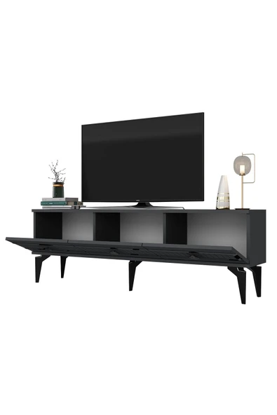 DEMONTE DECOR NOVVA 180 CM TV SEHPASI (ALT MODÜL) ANTRASİT-GÜMÜŞ - 7