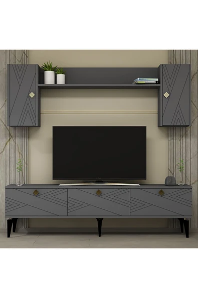 DEMONTE DECOR TOUCCH 180 CM TV ÜNİTESİ TAKIMI ANTRASİT-ANTRASİT ürün görseli