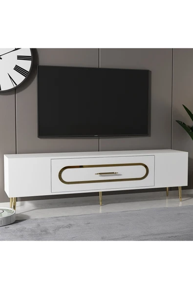 DEMONTE DECOR DEKOP3DD TV SEHPASI BEYAZ-ALTIN - Resim 3