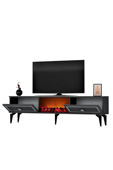 DEMONTE DECOR NİLL ŞÖMİNELİ TV SEHPASI ANTRASİT-GÜMÜŞ - Resim 4