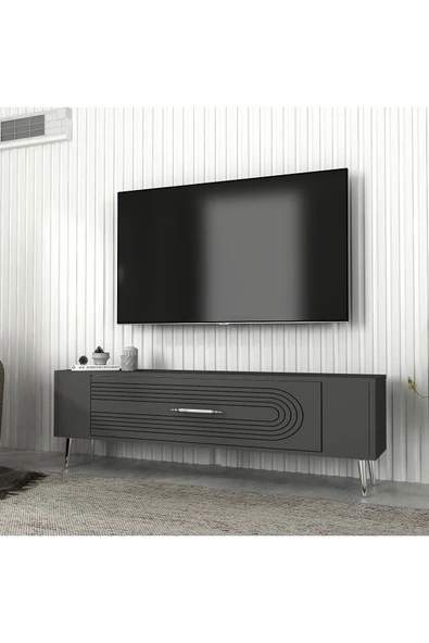 DEMONTE DECOR RETROL3DD TV SEHPASI ANTRASİT-GÜMÜŞ - Resim 2