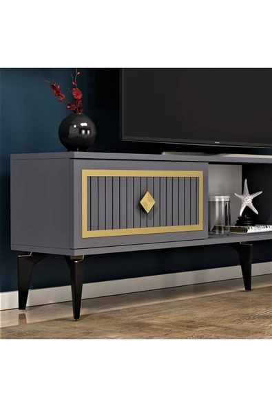 DEMONTE DECOR NİLL TV SEHPASI (ALT MODÜL) ANTRASİT-ALTIN - Resim 3
