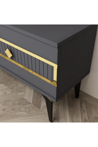 DEMONTE DECOR NORRA 180 CM TV SEHPASI (ALT MODÜL) ANTRASİT-ALTIN - Resim 8