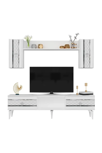DEMONTE DECOR PELİN TV ÜNİTESİ TAKIMI BEYAZ-GÜMÜŞ - 4