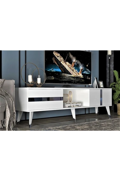DEMONTE DECOR Vania Tv Sehpası Beyaz-gümüş - Resim 2