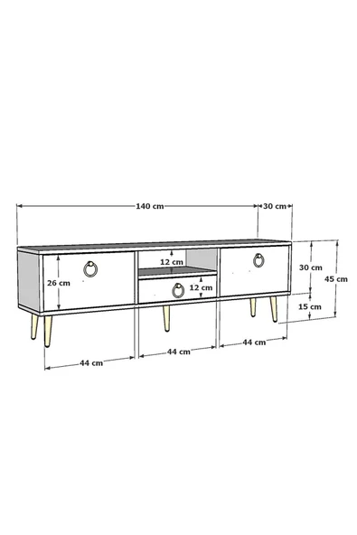 DEMONTE DECOR 2 Kapaklı, Raflı Ve Çekmeceli Drop Tv Ünitesi Antrasit-Gümüş - Resim 4
