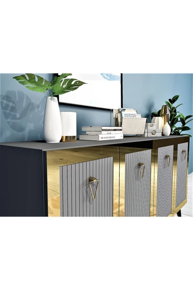 DEMONTE DECOR BARRE KONSOL ANTRASİT-ALTIN - Resim 2