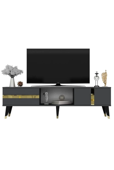 DEMONTE DECOR Vania Tv Sehpası Antrasit-altın - Resim 4