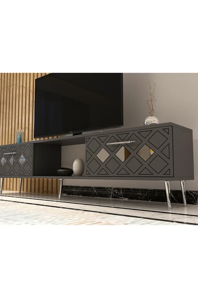 DEMONTE DECOR DOMEDD TV SEHPASI ANTRASİT-GÜMÜŞ - Resim 3