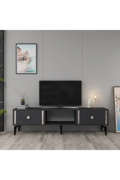 DEMONTE DECOR DORUK TV SEHPASI ANTRASİT GÜMÜŞ - 1
