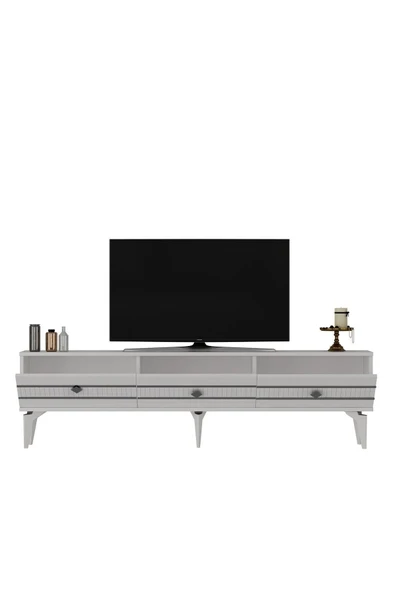 DEMONTE DECOR LENNORA 180 CM  TV SEHPASI (ALT MODÜL) BEYAZ-GÜMÜŞ - 5