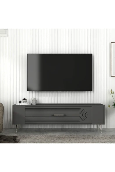 DEMONTE DECOR RETROL3DD TV SEHPASI ANTRASİT-GÜMÜŞ ürün görseli 1