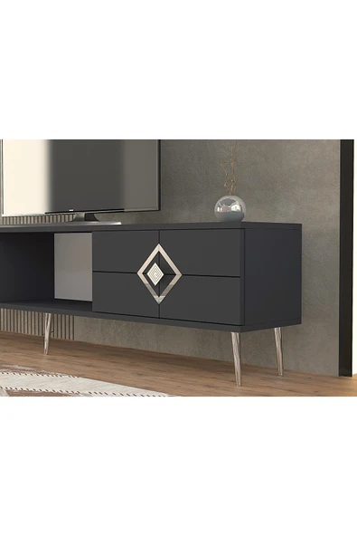 DEMONTE DECOR ROBBERDD TV SEHPASI ANTRASİT-GÜMÜŞ - Resim 3