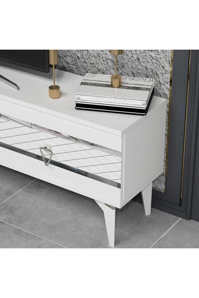 DEMONTE DECOR PELİN TV ÜNİTESİ TAKIMI BEYAZ-GÜMÜŞ - 3