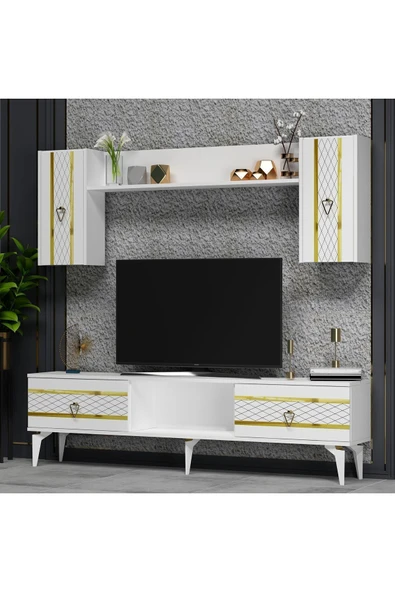 DEMONTE DECOR PELİN TV ÜNİTESİ TAKIMI BEYAZ-ALTIN - 2
