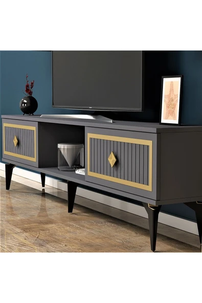 DEMONTE DECOR NİLL TV SEHPASI (ALT MODÜL) ANTRASİT-ALTIN - Resim 2