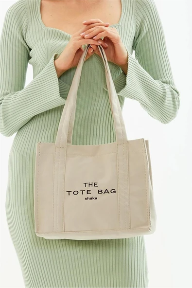 Çıt Çıt Kapatmalı The Tote Bag İşlemeli Kanvas Kumaş Günlük  Kol Ve Omuz Çantası - Resim 2