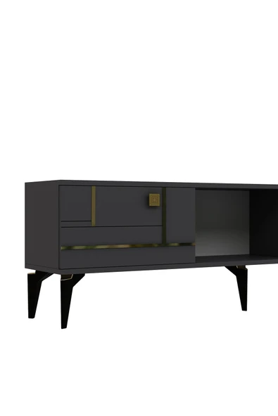 DEMONTE DECOR Maderadd Tv Sehpası Antrasit Altın - 5