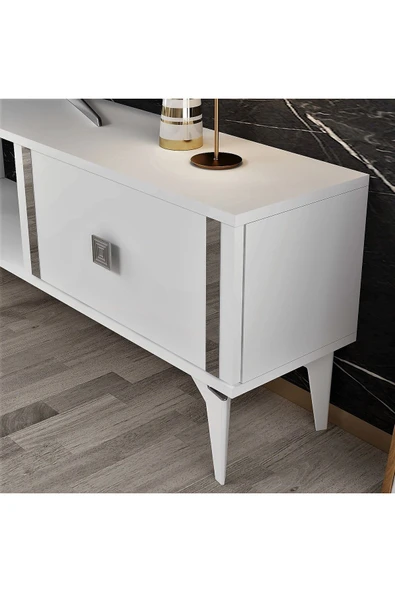 DEMONTE DECOR DORUK TV SEHPASI BEYAZ GÜMÜŞ - Resim 3