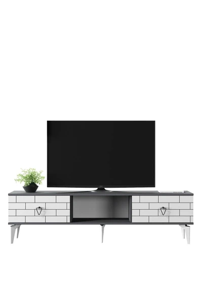 DEMONTE DECOR 2 Kapaklı, Raflı Varna Tv Sehpası Alt Modül Beyaz-antrasit - 3