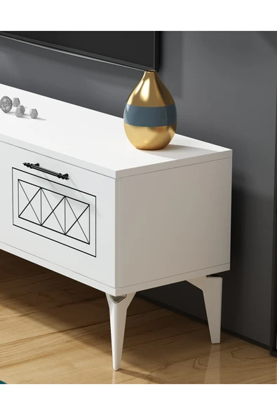 DemonteDekor Shumendh Şömineli Tv Sehpası Beyaz-gümüş - Resim 6