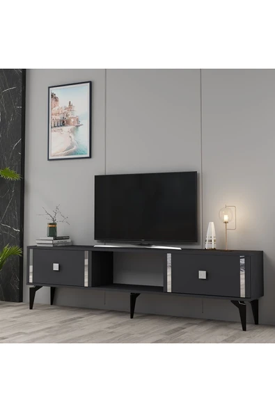 DEMONTE DECOR DORUK TV SEHPASI ANTRASİT GÜMÜŞ - 2