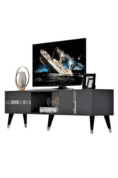 DEMONTE DECOR Vania Tv Sehpası Antrasit-gümüş - Resim 6