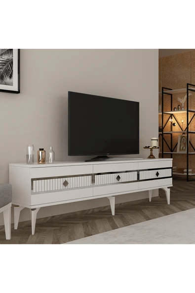 DEMONTE DECOR NORRA 180 CM TV SEHPASI (ALT MODÜL) BEYAZ-GÜMÜŞ ürün görseli 1