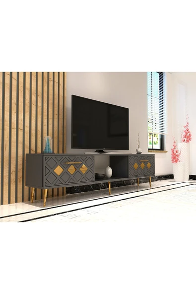 DEMONTE DECOR DOMEDD TV SEHPASI ANTRASİT-ALTIN - Resim 2