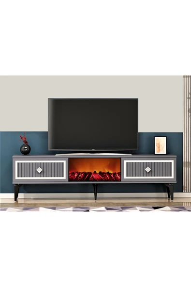 DEMONTE DECOR NİLL ŞÖMİNELİ TV SEHPASI ANTRASİT-GÜMÜŞ ürün görseli 1